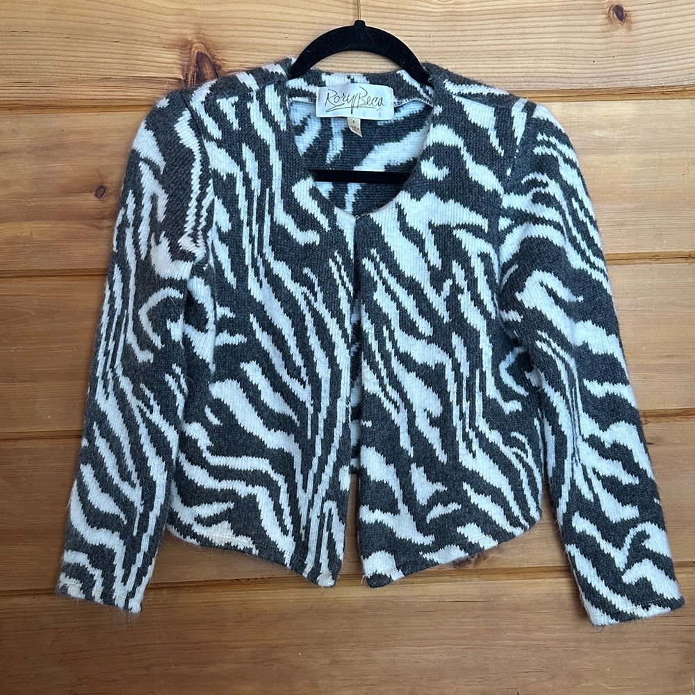Rory Beca Zebra Print Cardigan Sweater Gray White S